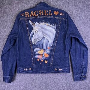 VTG Rustler Denim Jacket Mens Med Womens Custom Rachel Hand Painted Unicorn READ